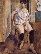 Jules Pascin The Woman wearing yellow short boots USA oil painting artist